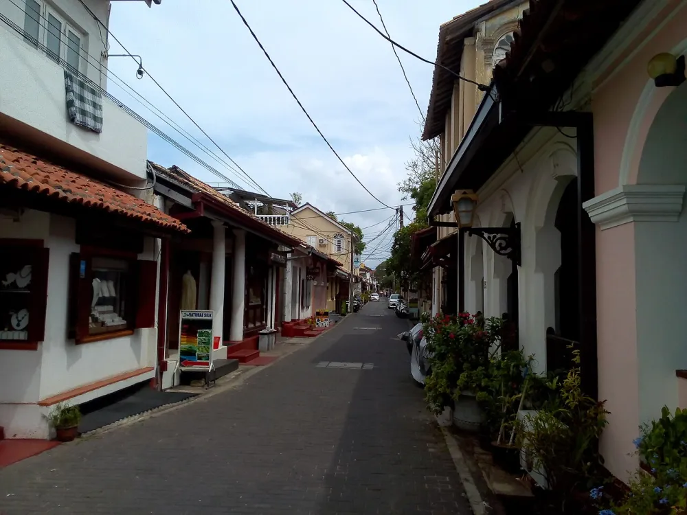 A quiet street of old buildings in Galle Fort